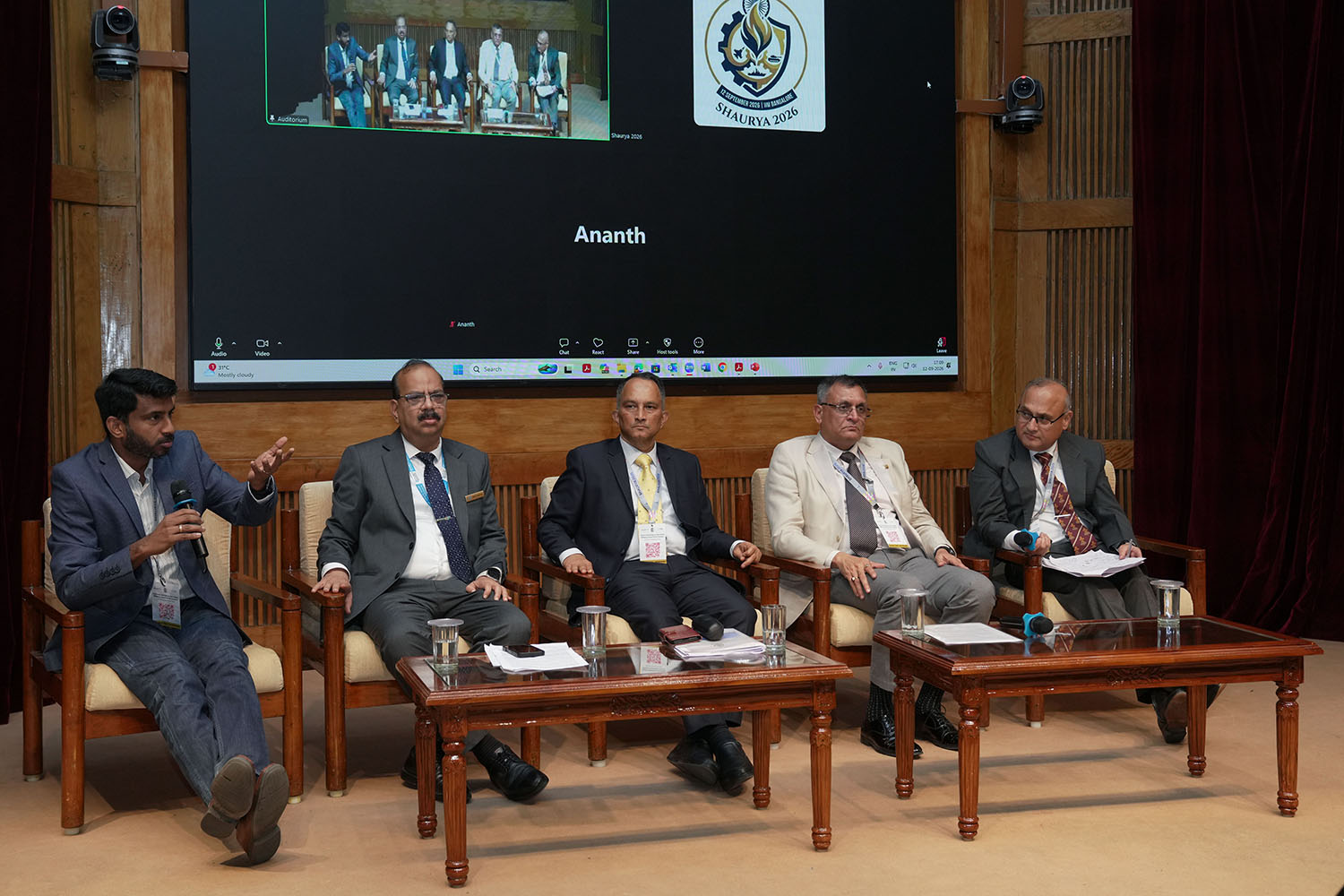 (L-R) Shri Ezhilan Nanmaran, Head of Product and Strategic Partnerships, ideaForge Technology Ltd.; Shri Anoop Kumar Rai, Director (Marketing), Bharat Electronics Limited; Vice Admiral S. R. Sarma, PVSM, AVSM, VSM (Retd.), Former Chief of Materiel, Indian Navy; Air Vice Marshal Vikas Dwivedi, VSM (Retd.), Former Assistant Chief of Air Staff (Engineering – Transport & Helicopters), Indian Air Force; and moderator Brig Vikas Sharma, deliberate on the technologies, systems and industrial capabilities required to meet evolving defence needs during the panel discussion ‘From Requirement to Contract: Service Needs and Industry's Entry Points’.